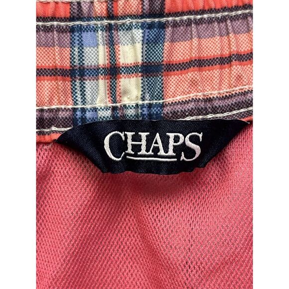 CHAPS Swim Trunks Mens XXL Coral Pink Plaid Board Shorts Mesh Liner‎ - Picture 3 of 8